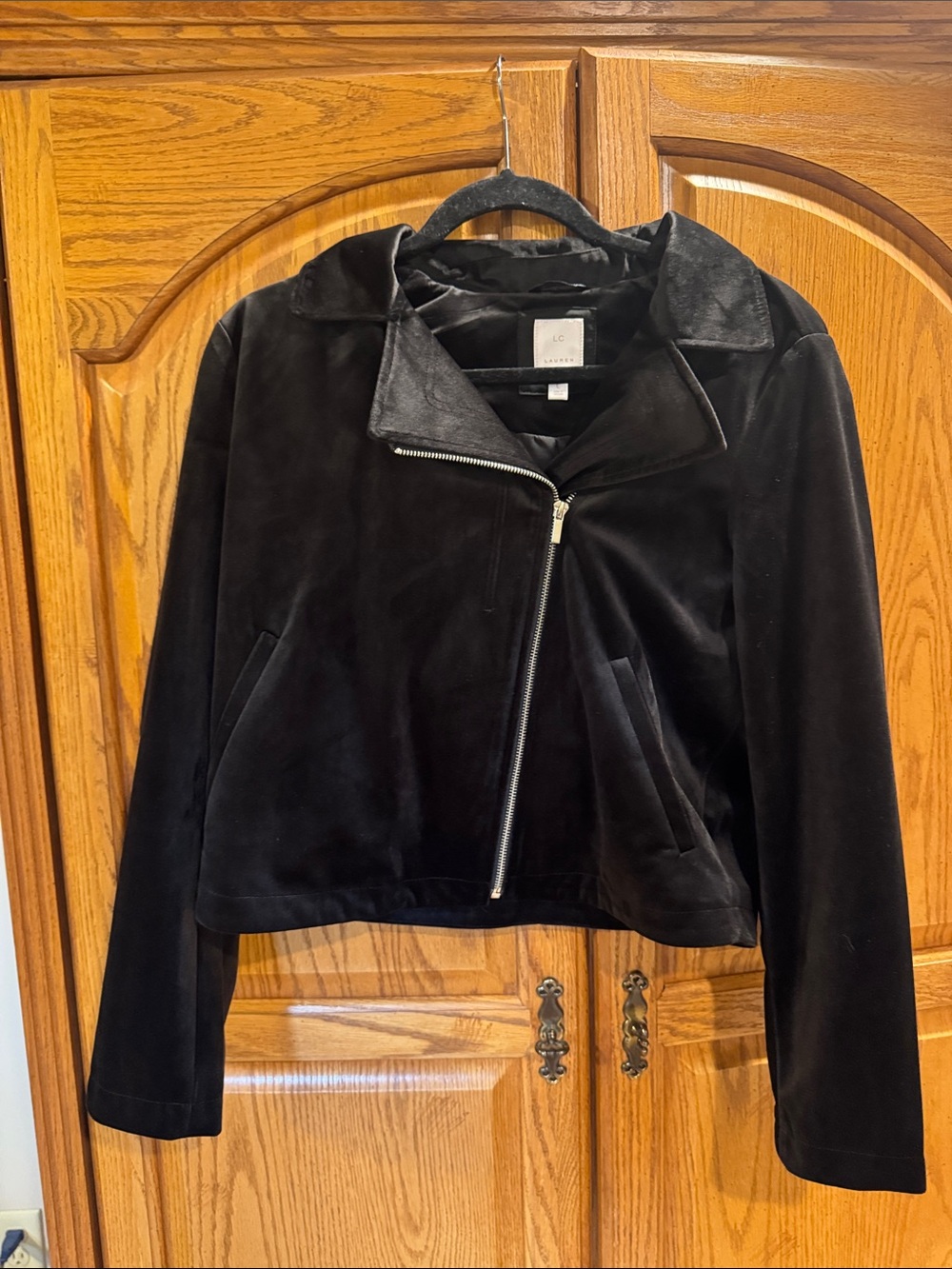 LC Lauren Conrad Black Velvet Asymmetrical Zip Jacket